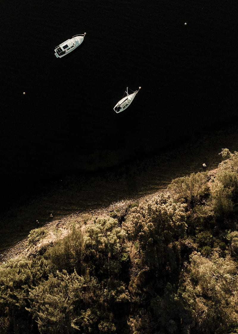 boat, aerial view, coast, HD phone wallpaper