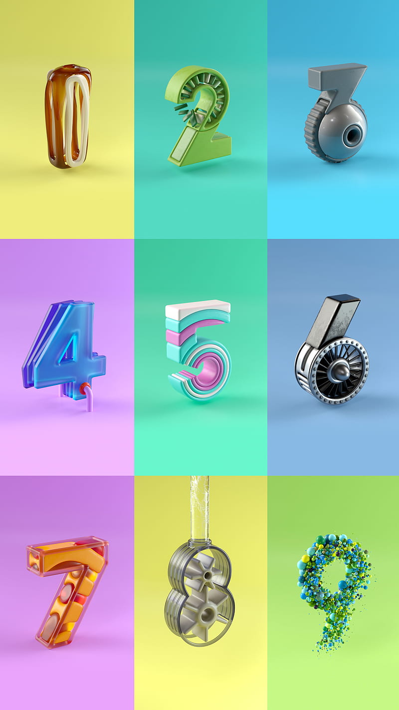 Numbers / 1 - 9, 3d, Perry, alphabet, cgi, letter, lettering, type, typography, HD phone wallpaper