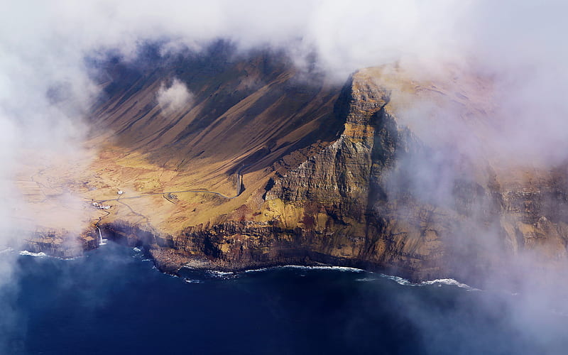 Faroe Islands view from above, coast, sea, Europe, HD wallpaper