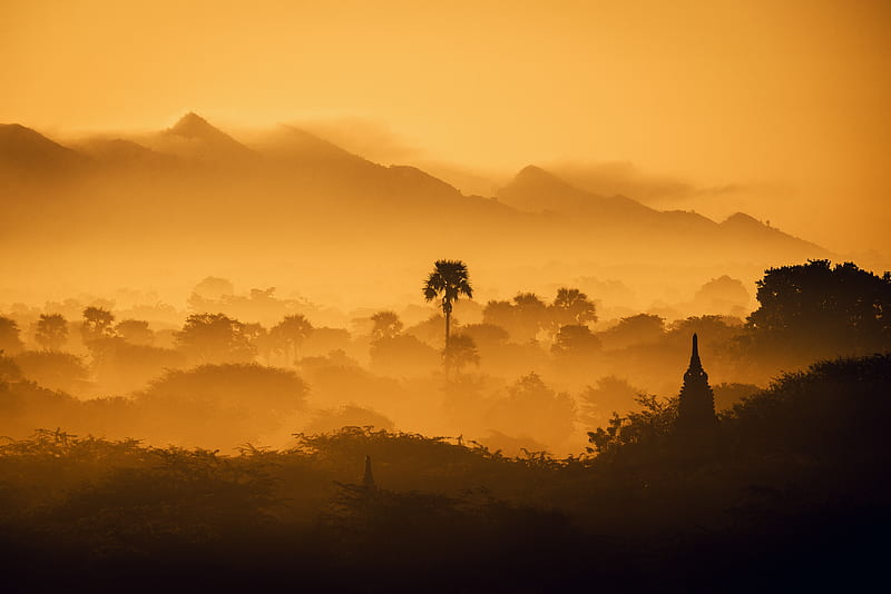 Myanmar Forest Sunset, HD wallpaper