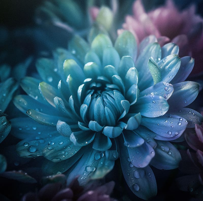 Blue Flower Macro Ultra, Nature, Flowers, Blue, Drops, Flower, Cold, Macro, HD wallpaper