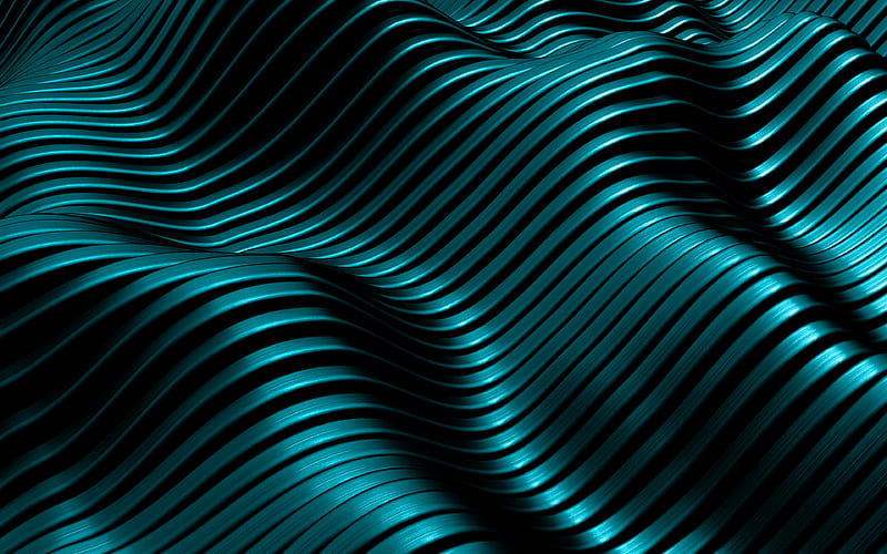 Turquoise metal wave background 3d wave background, 3d metal texture, metal backgrounds, HD wallpaper