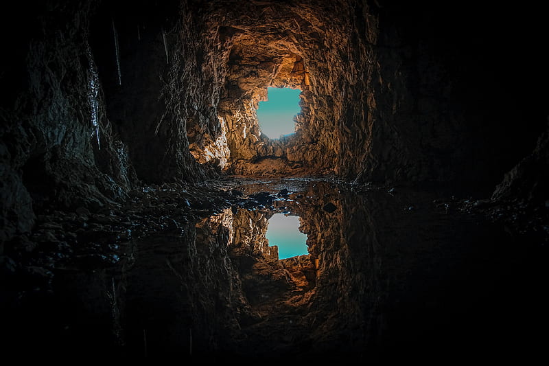 cave, puddle, water, reflection, HD wallpaper