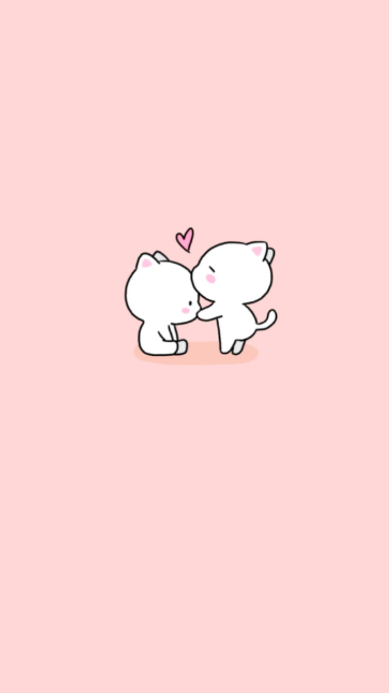 Cute, cat, cats, kiss, kitty, pink, HD phone wallpaper