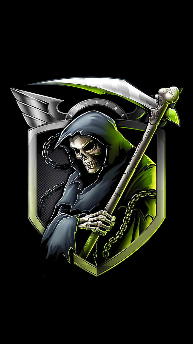 Grim Reaper, skull, black, skulls, logo, dark, gothic, cool, new, HD phone wallpaper