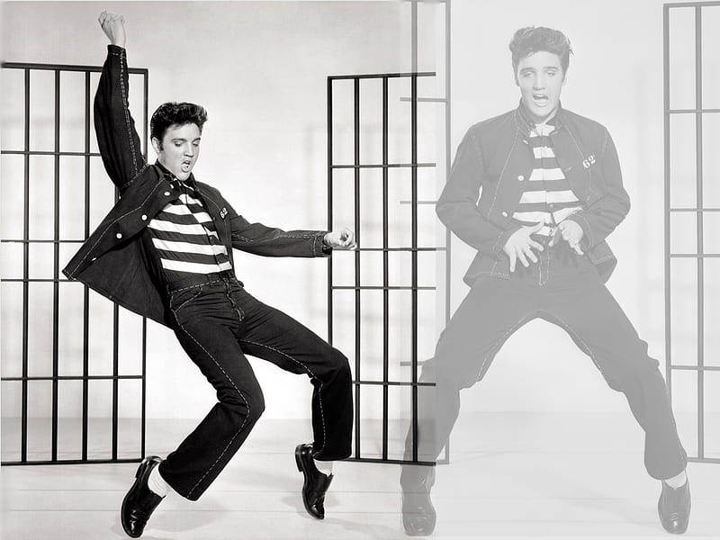 Elvis Presley doin the Jailhouse Rock, 50s, jailhouse rock, elvis, elvis presley, rock and roll, HD wallpaper