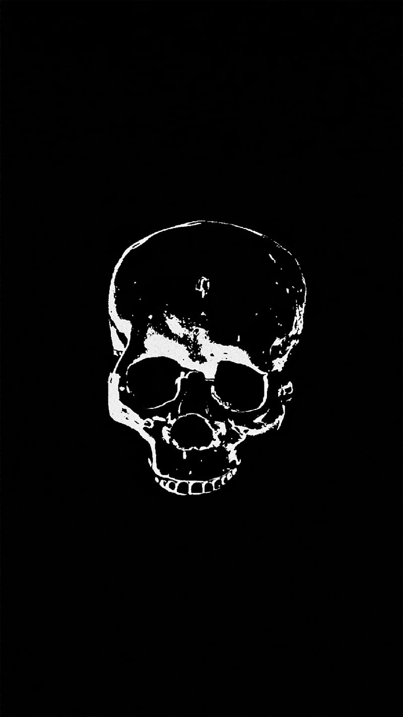 glitch skull bnw, black, black and white, dark, gloomy, minimal, minimalism, skulls, streetart, HD phone wallpaper