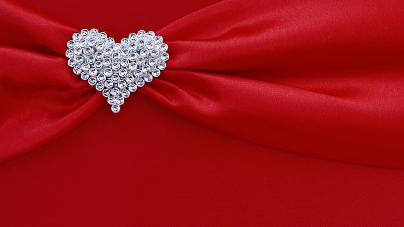 :), heart, red, valentine, ribbon, brooch, bow, jewel, card, HD wallpaper