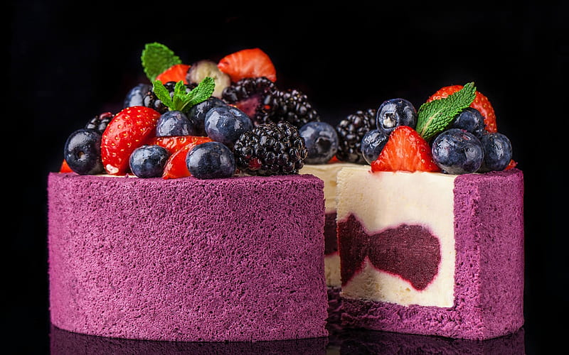Cheesecake, berries, cake, blueberries, forest berries, dessert, HD wallpaper