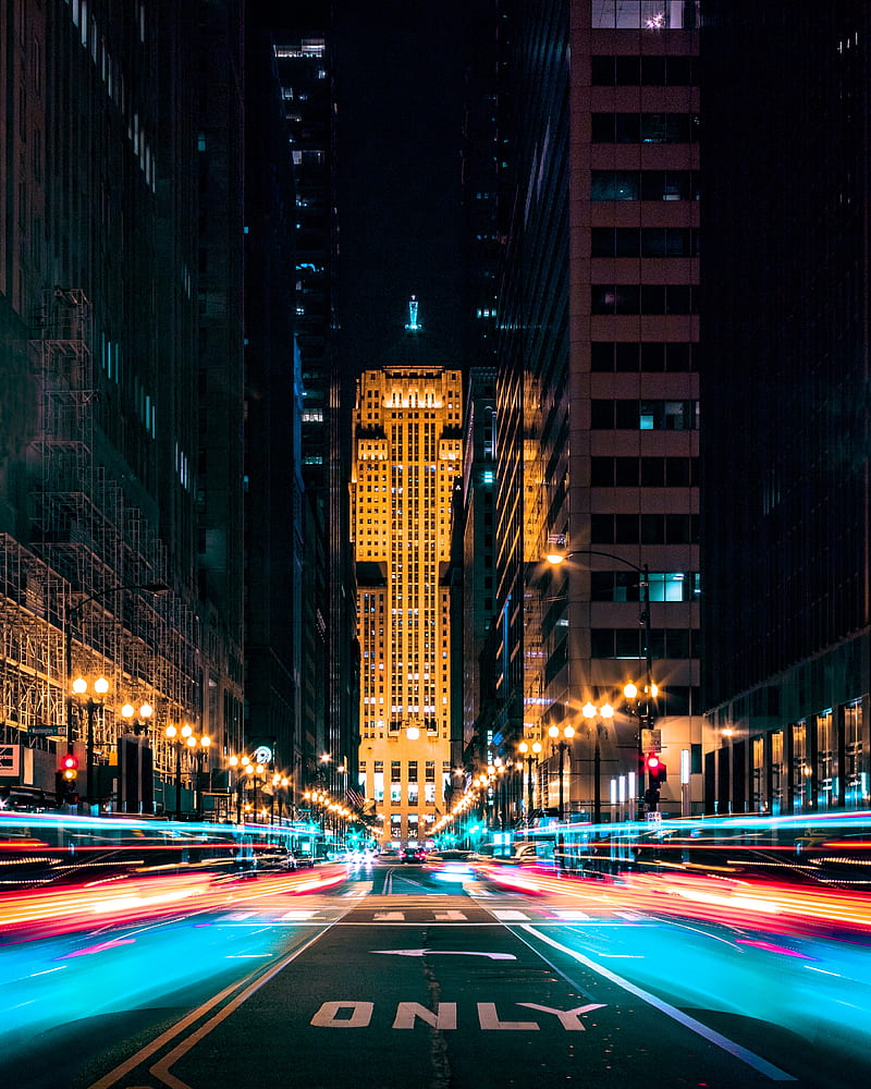 street, city, traffic, night, lights, HD phone wallpaper