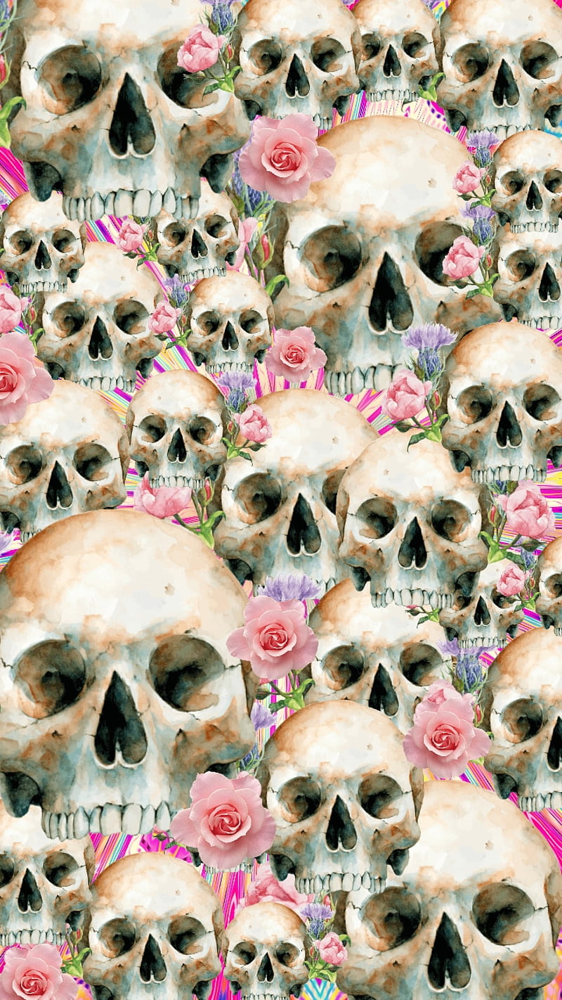 Bury the Dead, sugar, skull, head, love, flowers, pastel, HD phone wallpaper