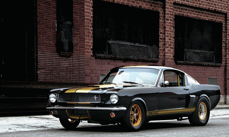 1966-Ford-Mustang-Fastback, Gold Stripes, Classic, Black, 1966, HD wallpaper
