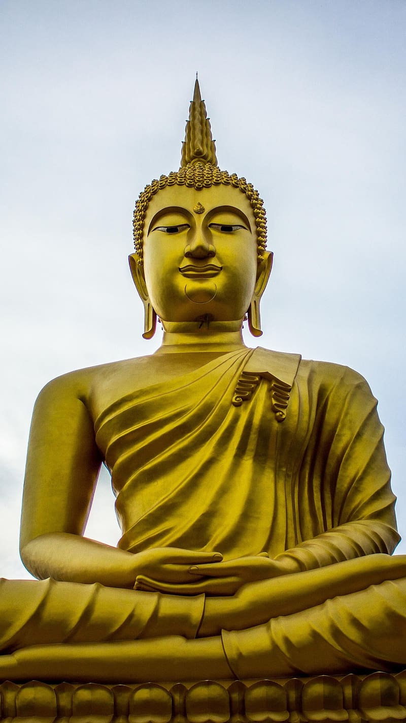 Lord Buddha Golden Statue, lord buddha, golden, statue, god, meditation, HD phone wallpaper
