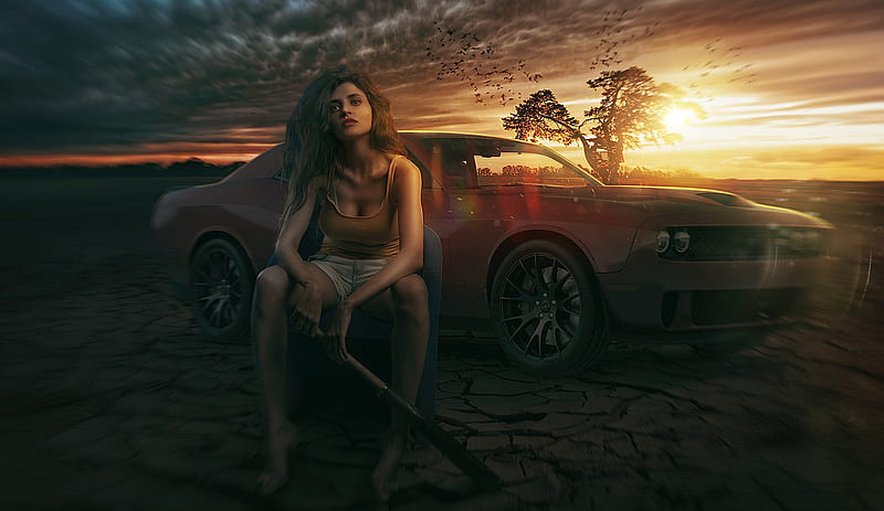 Women, Girls & Cars, Sunset, HD wallpaper | Peakpx