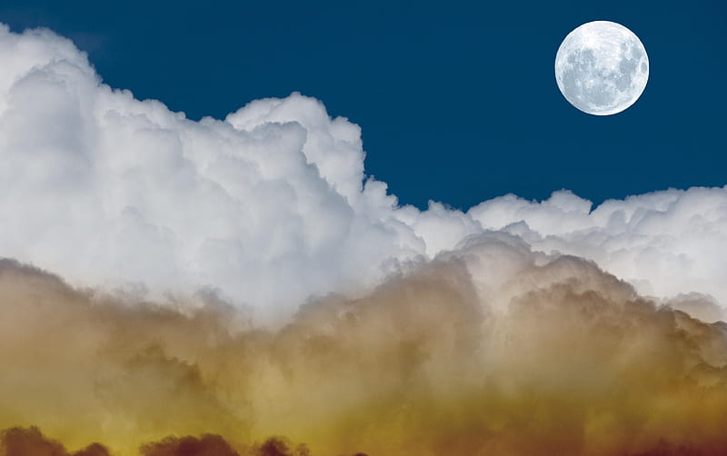 moon sky, clouds, noon, sky, HD wallpaper