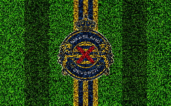 Danubio FC, golden logo, Uruguayan Primera Division, black metal  background, HD wallpaper