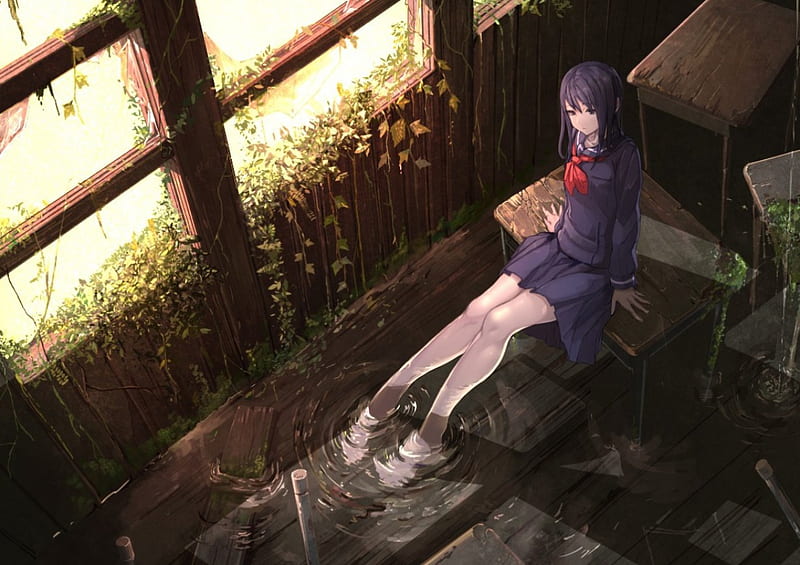 Alone in Abandoned Classroom, Wet Feet, Nature Reclaiming, Anime, Soaking  Feet, HD wallpaper | Peakpx