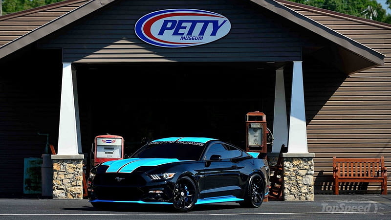 2015 Ford Mustang GT Petty's Garage Edition, GT, Blue Stripes, Black, Ford, HD wallpaper