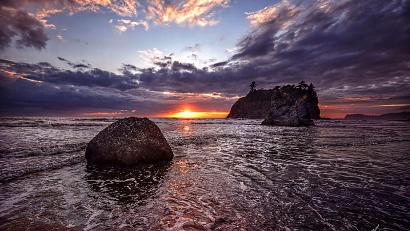 1366x768px 720p Free Download Ruby Red Sea Shore At Sunset Red