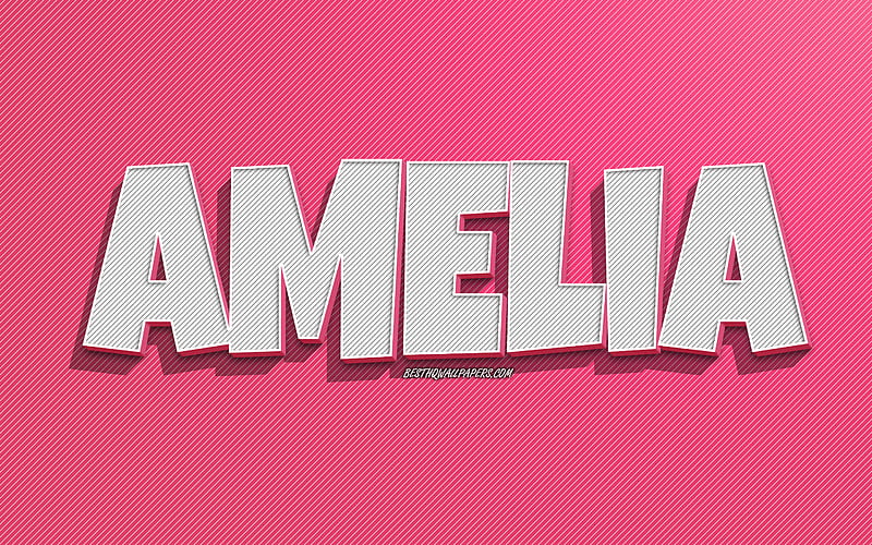 Amelia, pink lines background, with names, Amelia name, female names, Amelia greeting card, line art, with Amelia name, HD wallpaper