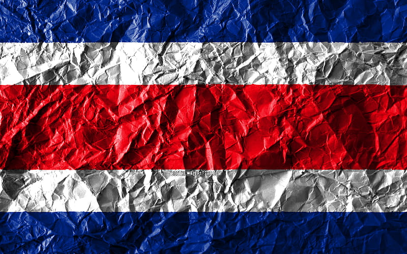 Costa Rican flag crumpled paper, North American countries, creative, Flag of Costa Rica, national symbols, North America, Costa Rica 3D flag, Costa Rica, HD wallpaper