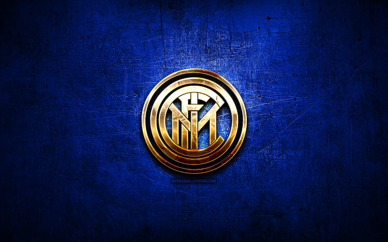 Internazionale, golden logo, Serie A, blue abstract background, soccer, italian football club, Internazionale logo, football, Inter Milan FC, Italy, HD wallpaper