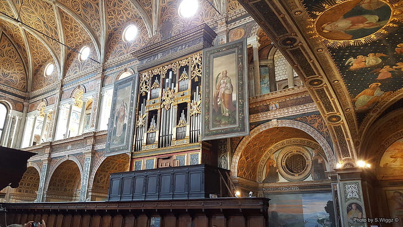 Inside of San Maurizio al Monastero Maggiore (Milan, Italy), Artwork, Organ, Milan, Italy, Church, Art, Paintings, Pipes, Europe, HD wallpaper