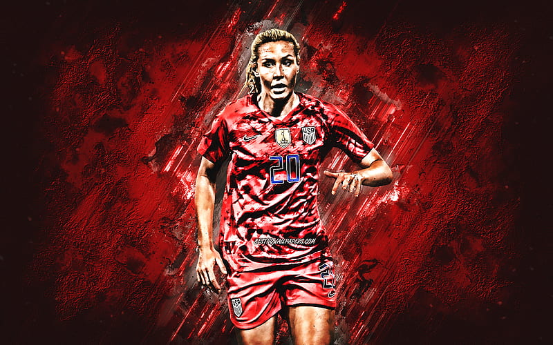 Allie Long, portrait, american soccer player, USA, United States womens national soccer team, red stone background, creative art, HD wallpaper