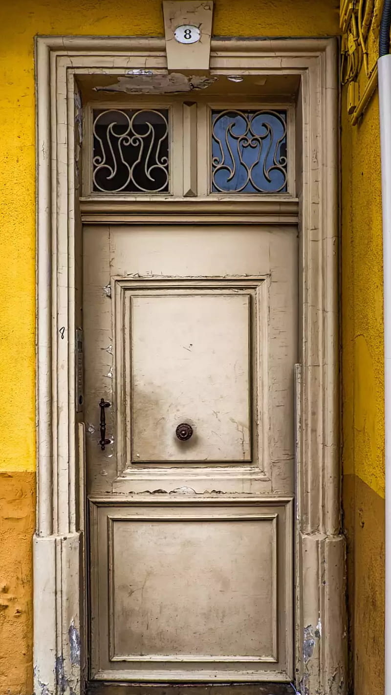 Number eight, door, number 8, yellow wall, HD phone wallpaper