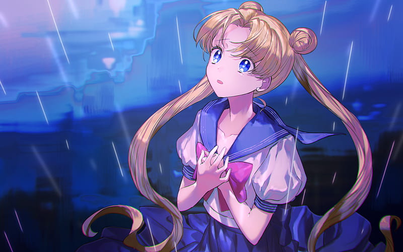 Usagi Tsukino, manga, art, blue eyes, Sailor Moon, HD wallpaper