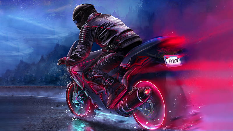 Retro Bike Rider , biker, retro, retrowave, bike, artist, artwork, digital-art, HD wallpaper