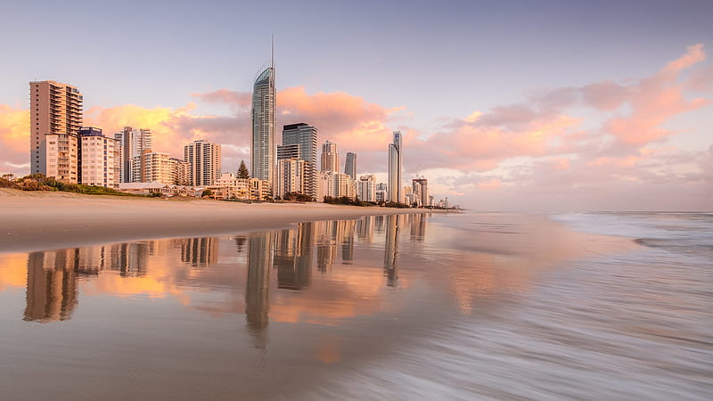 Australia Brisbane Gold Coast Ocean During Sunrise Travel, HD wallpaper