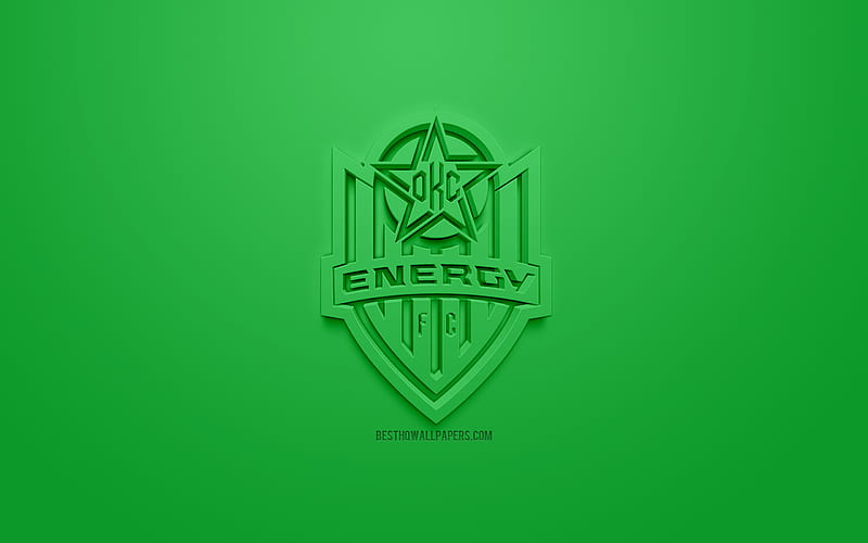 OKC Energy FC, creative 3D logo, green background, 3d emblem, American football club, United States League, Oklahoma City, Oklahoma, USA, 3d art, football, stylish 3d logo, Oklahoma City Energy FC, HD wallpaper