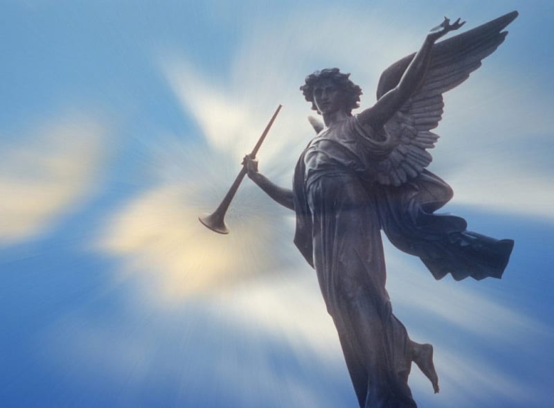 Anjo, bonito, estatua, blue, ceu, HD wallpaper