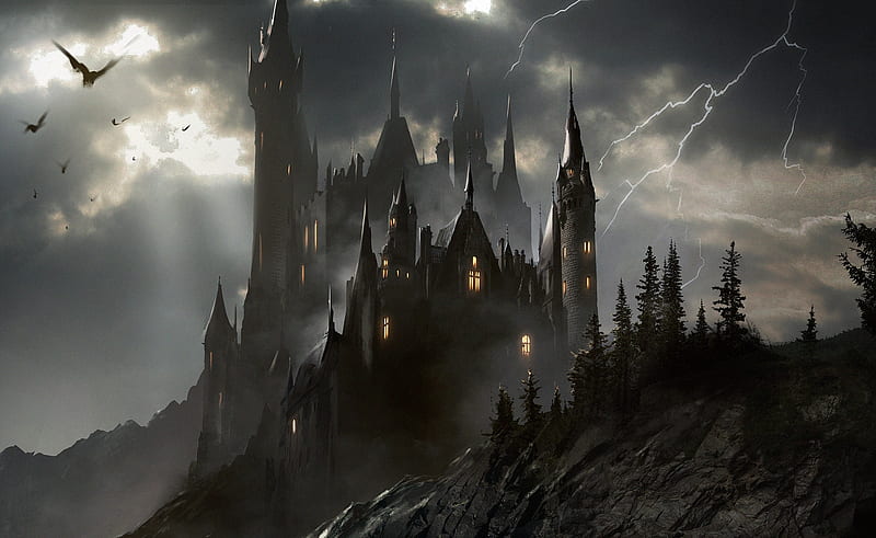 Castle, transylvania, dark, fantasy, halloween, black, HD wallpaper