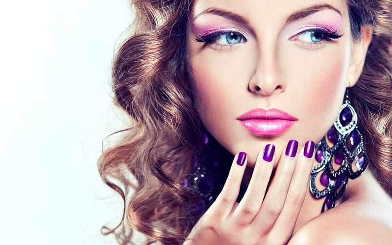 Style, purple, girl, face, eyes, lips, HD wallpaper