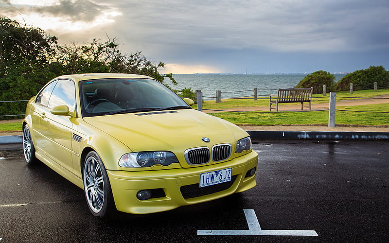 BMW M3 E46, tuning, BMW 3-series, parking, yellow m3, BMW, HD wallpaper