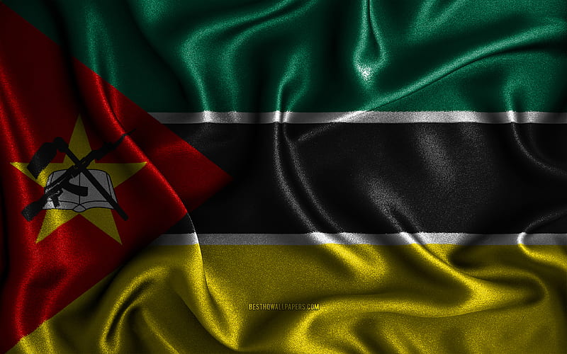 Mozambican flag silk wavy flags, African countries, national symbols, Flag of Mozambique, fabric flags, Mozambique flag, 3D art, Mozambique, Africa, Mozambique 3D flag, HD wallpaper