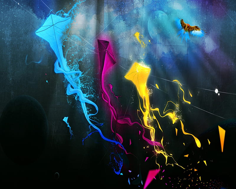 Colorful Kites, abstract, sky, HD wallpaper