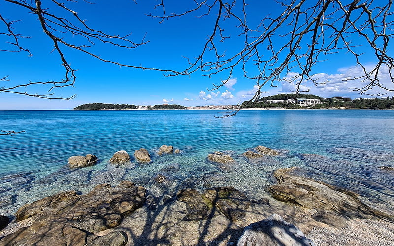 Adriatic Sea in Croatia, Croatia, Istria, island, sea, rocks, HD wallpaper