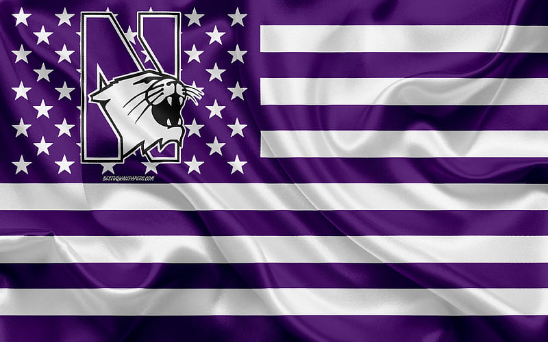 Northwestern Wildcats, American football team, creative American flag, purple and white flag, NCAA, Evanston, Illinois, USA, Northwestern Wildcats logo, emblem, silk flag, American football, HD wallpaper
