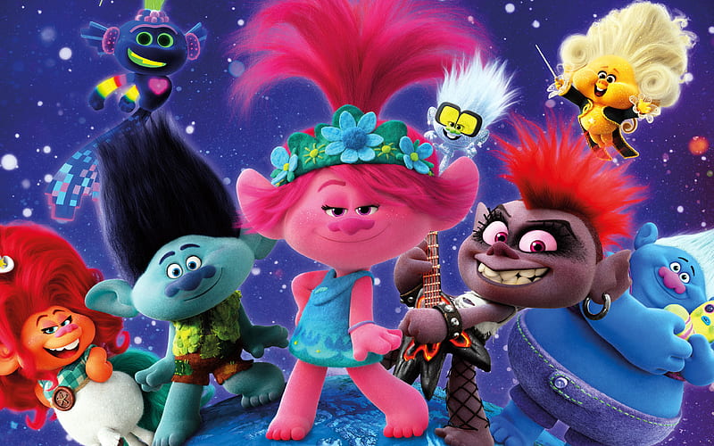 Trolls World Tour, 2020 characters, promotional materials, poster, main characters, Branch, Biggie, HD wallpaper