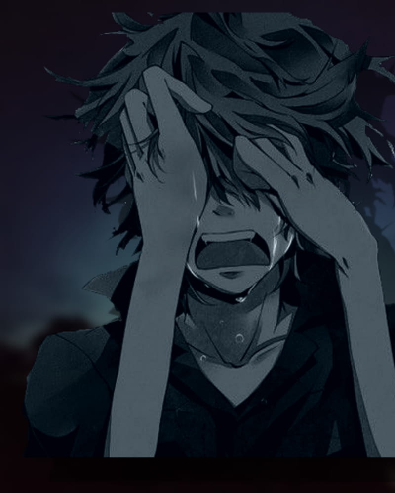 Download A dark anime boy engulfed in emotion Wallpaper