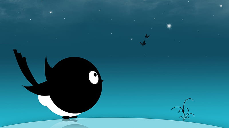 Pajarito negro, pájaros, dibujos animados, abstracto, cielo, azul, Fondo de  pantalla HD | Peakpx