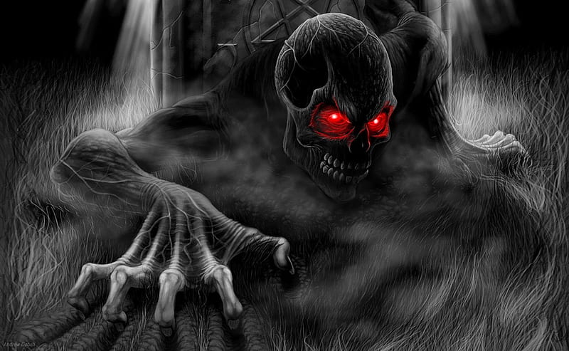 red eyes, goth, red, skeleton, demon, gothic, dark, gris, black, HD wallpaper