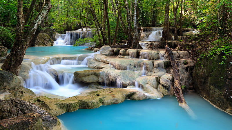 Beautiful Creek Waterfalls Ultra, Nature, Waterfalls, Blue, Waterfall, Cyan, Creek, HD wallpaper
