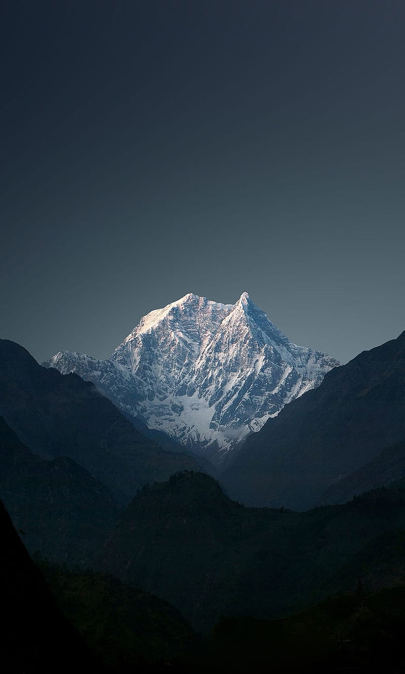 mountains, sky, snow, calm, minimalism, HD phone wallpaper