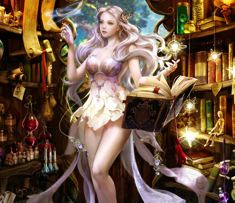 Magic Spells, potions, spells, girl, books, magical, bonito, HD wallpaper