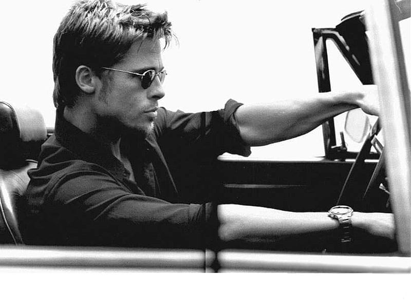 Brad Pitt Driving, brad pitt, car, handsome, man, sexy, actor, HD wallpaper