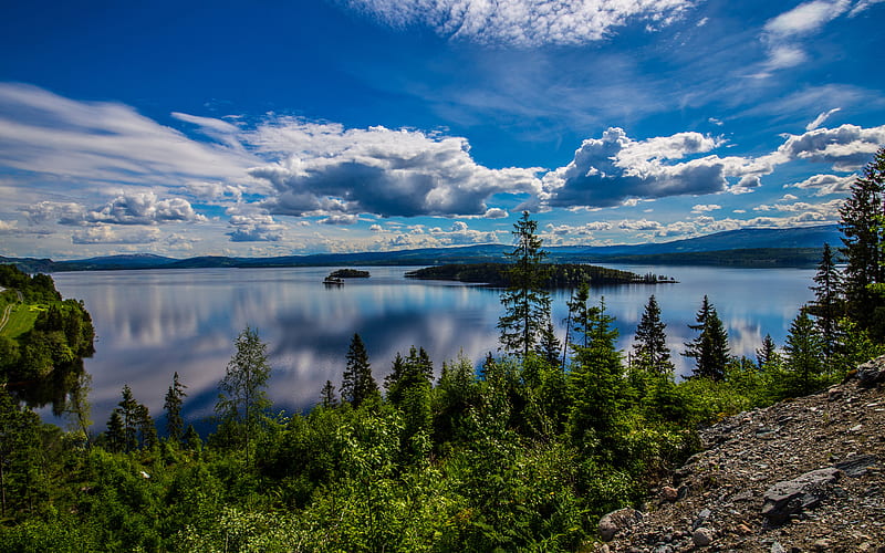 Geiranger fjord, blue sky, summer, beautiful nature, Norway, Europe, R, HD wallpaper